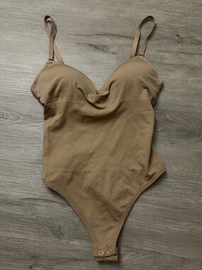 Neutral Tan Bodysuit with Built-In Cups
